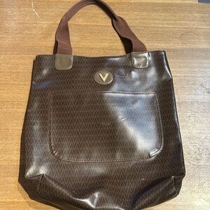 Valentino Logo-Printed Large Laptop Tote Bag in Brown Gold Plated Made in Italy